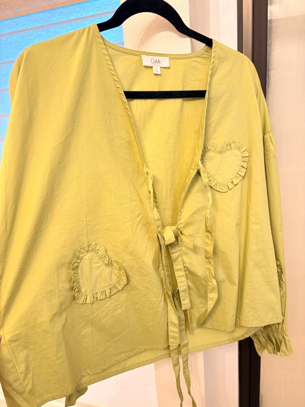 Oddi Lime Green Ruffle Heart Tie-Front Blouse